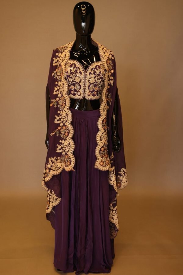 Purple Thread Work Skirt Set