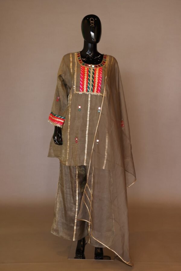 Silver Mist Tissue Short Kurta Suit