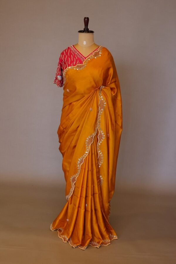 Mustard Silk Saree with Pink Ready-Made Blouse