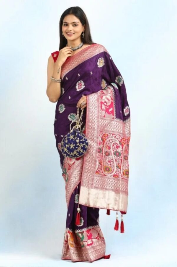 Purple Satin Handwork Saree