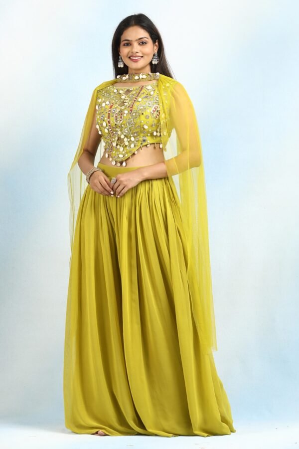 Emerald Whisper Net U-Cut Sharara