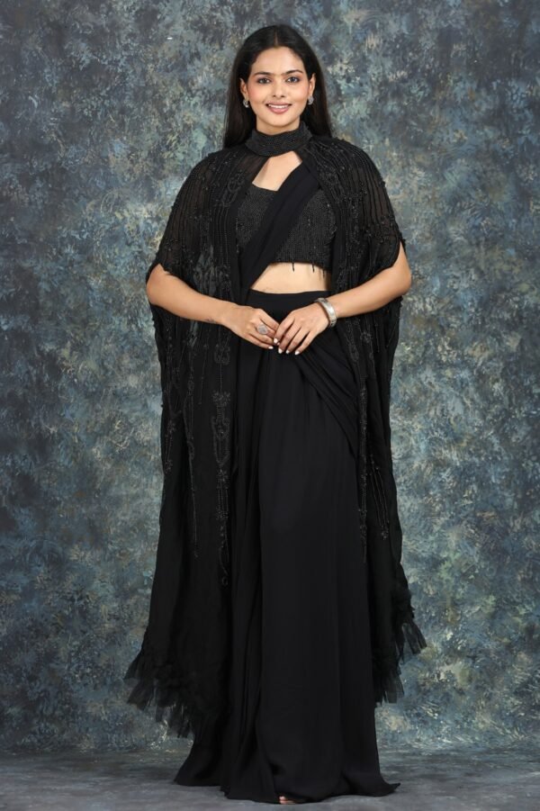 Midnight Pearl Organza Cape Drape
