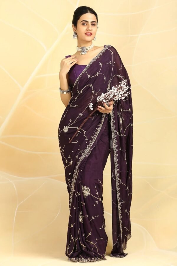 Vibrant Purple  Chinon Saree