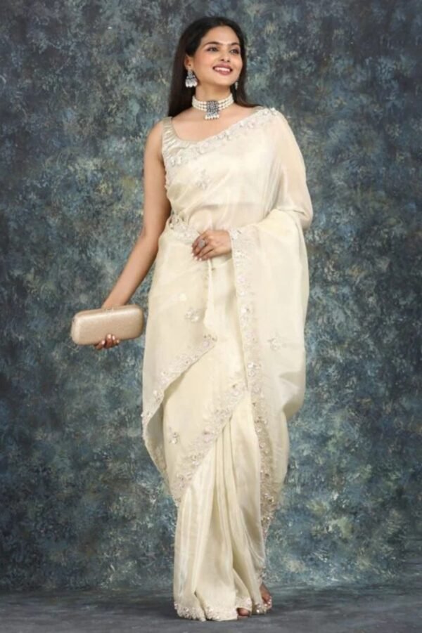 Ivory Pearl Dabka Graceful Border Saree