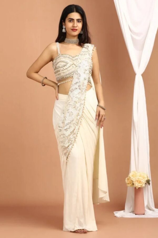 Ivory Sparkle Sequin Drape Saree